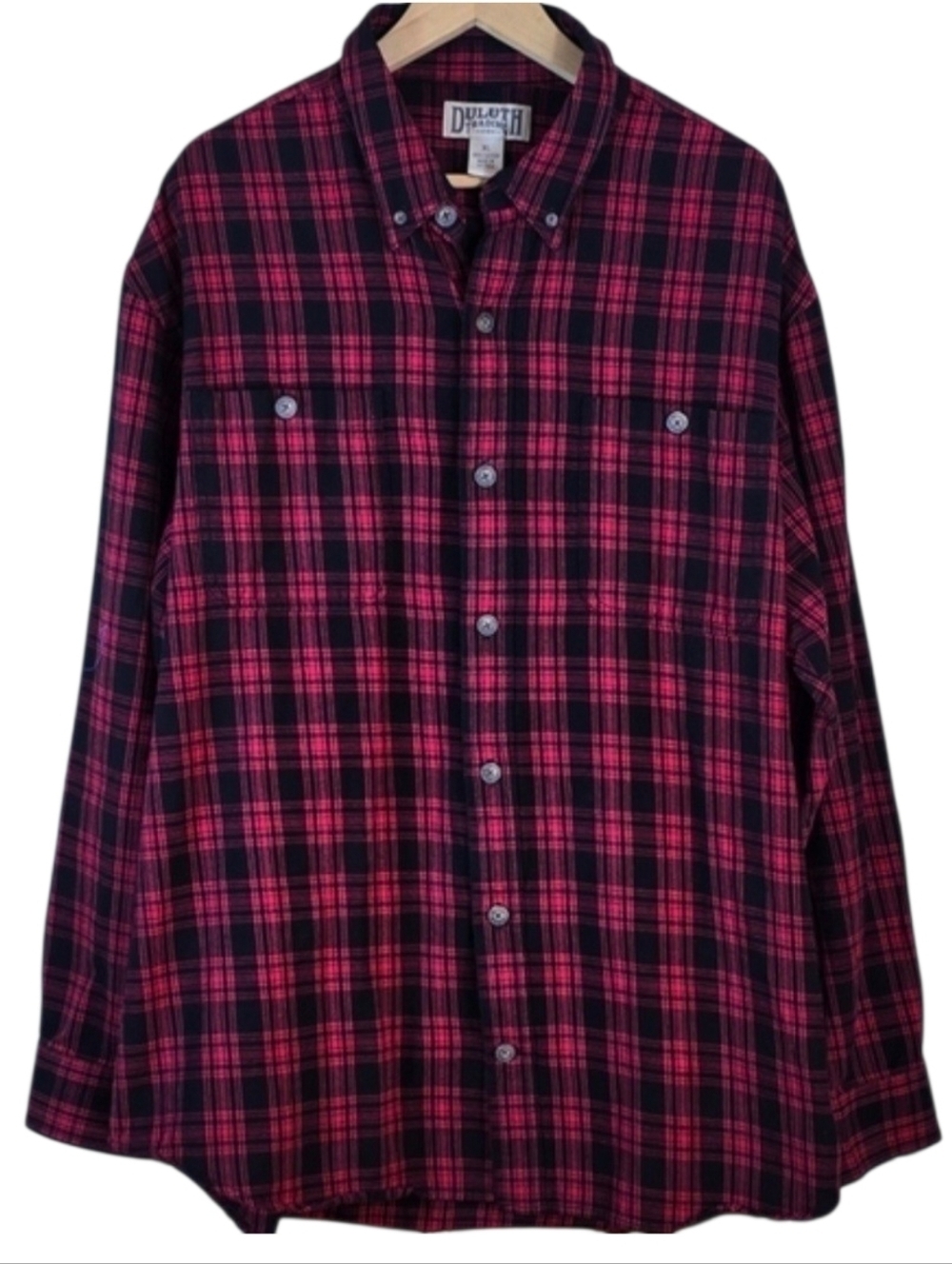 Duluth Trading Co Lumberjack Free Swingin Flannel Shirt Red Black Plaid Men's L